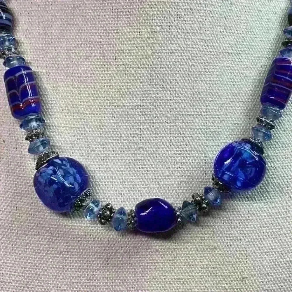 Blue Glass Necklace with Unique Beads - Picture 2 of 6